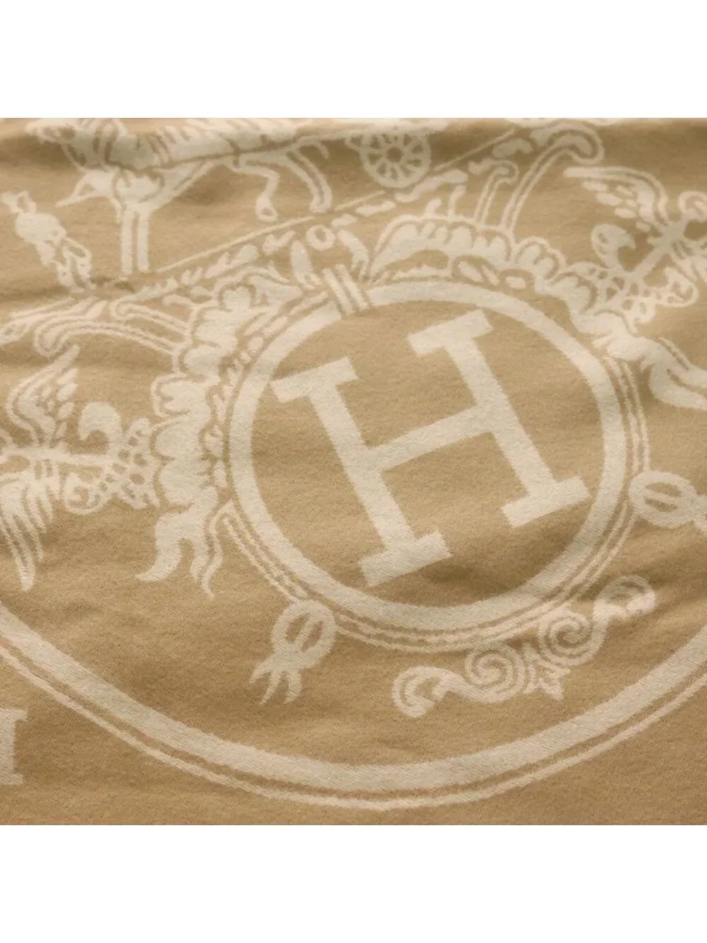 Hermes New Libris Shawl Cashmere Fringe Scarf Beige - Picture 2 of 6